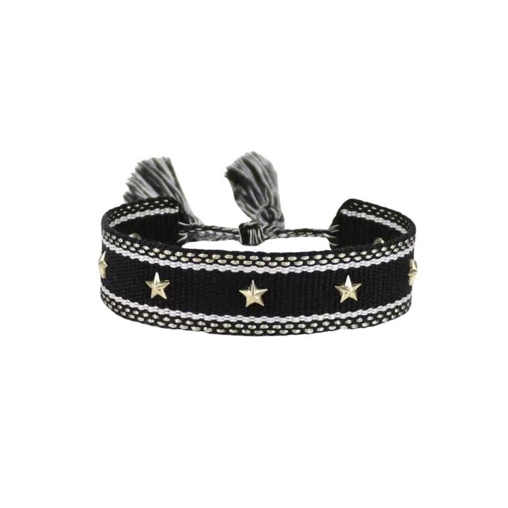Black Woven Adjustable Bracelet with Gold Star Charms – NWT